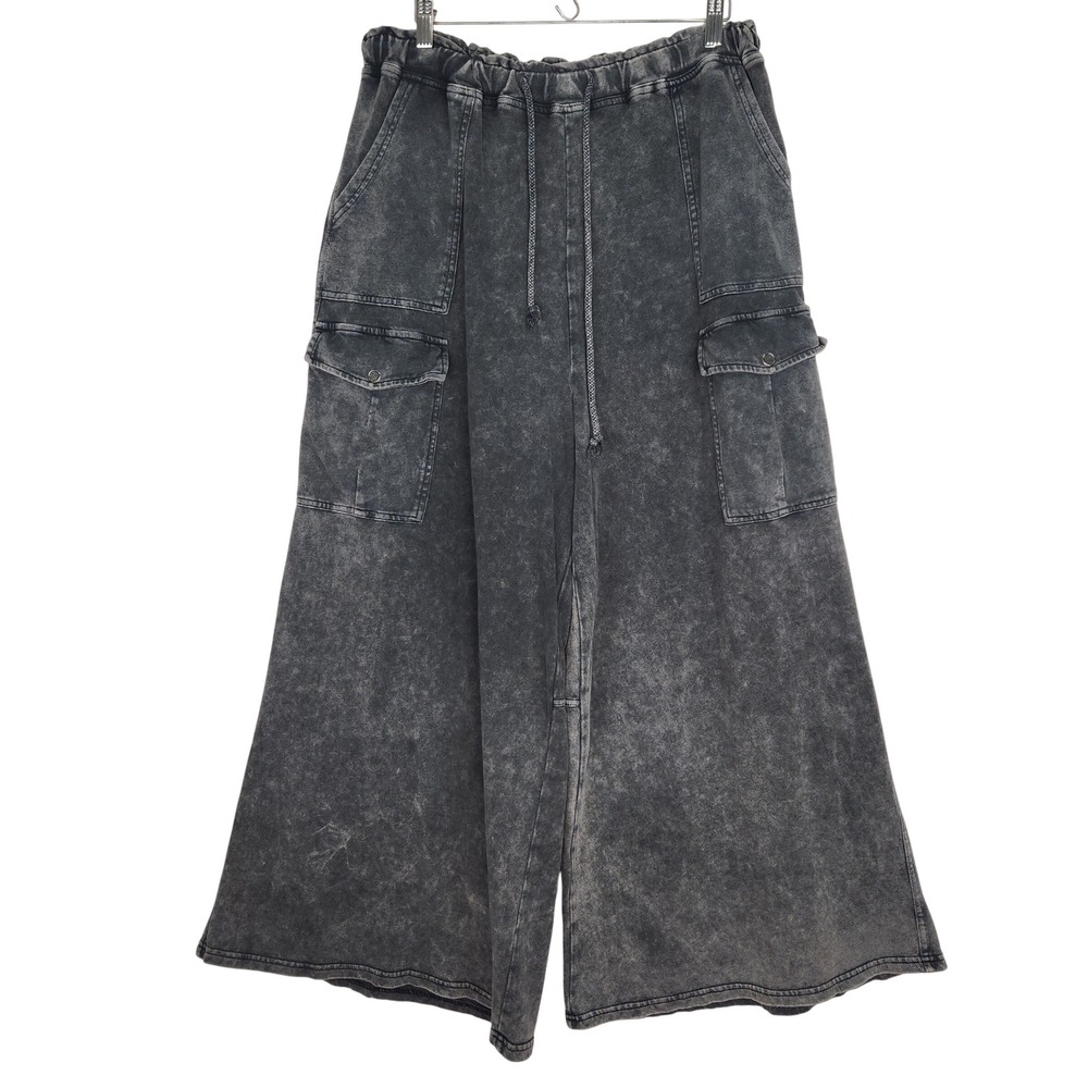 Three Bird Nest The Nest Cascade Wide Leg Cargo Crop Pants Size L Gray Pull On